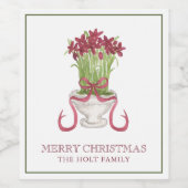 Waterverf Bourgondië Amaryllis Kerstmis Wijn Etiket (Enkel label)