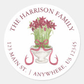 Waterverf Bourgondië Amaryllis Kersttoespraak Ronde Sticker (Voorkant)