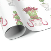 Waterverf Bourgondië Amaryllis & Topiary Kerstmis Cadeaupapier (Rol Hoek)