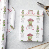 Waterverf Bourgondië Amaryllis & Topiary Kerstmis Cadeaupapier