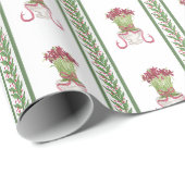 Waterverf Bourgondië Amaryllis & Topiary Kerstmis Cadeaupapier (Rol Hoek)