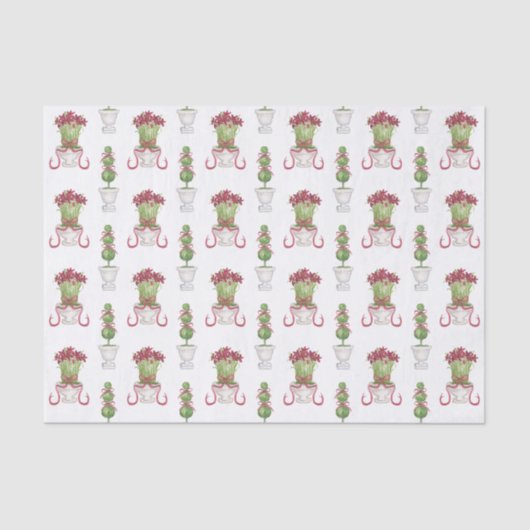 Waterverf Bourgondië Amaryllis & Topiary Kerstmis Tissuepapier (Voorkant)