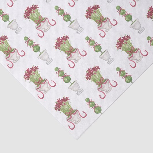 Waterverf Bourgondië Amaryllis & Topiary Kerstmis Tissuepapier (Detail)