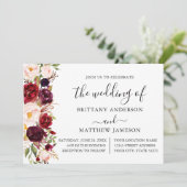 Waterverf Bourgondië Bloemenkalligrafie Bruiloft Kaart (Staand voorkant)