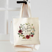 Waterverf Bourgondië Bloemenkrans Bride Crew Naam Tote Bag