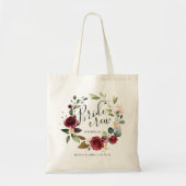 Waterverf Bourgondië Bloemenkrans Bride Crew Naam Tote Bag (Voorkant)