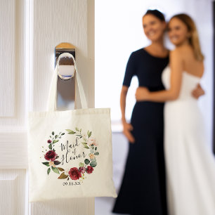 Waterverf Bourgondië Bloemenkrans Getuige Bruid Tote Bag