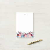  Waterverf Bourgondië en Blauwe Bloemen Post-it® Notes (Op bureau)