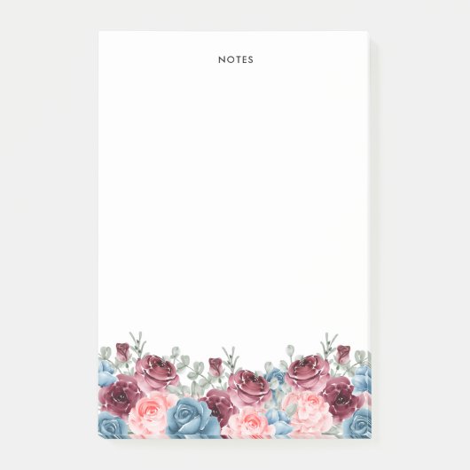  Waterverf Bourgondië en Blauwe Bloemen Post-it® Notes (Voorkant)