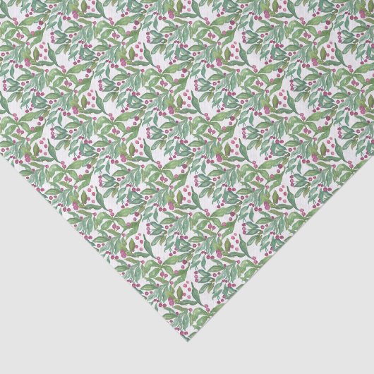Waterverf Bourgondië en Groene Holly Kerst Tissuepapier (Detail)