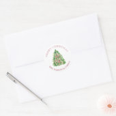 Waterverf Bourgondië en groene kerstboom Ronde Sticker (Envelop)