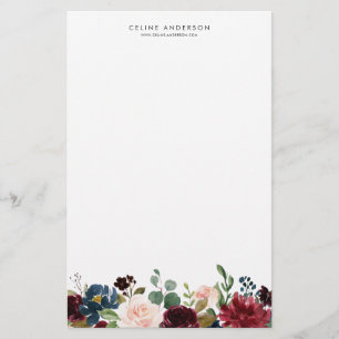 Waterverf Bourgondië en Navy Blue Flowers Garland Briefpapier