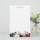 Waterverf Bourgondië en Navy Blue Flowers Garland Briefpapier (Staand voorkant)
