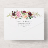 Waterverf Bourgondië en perzik bloemen herfst brui All In One Uitnodiging (Achterkant)