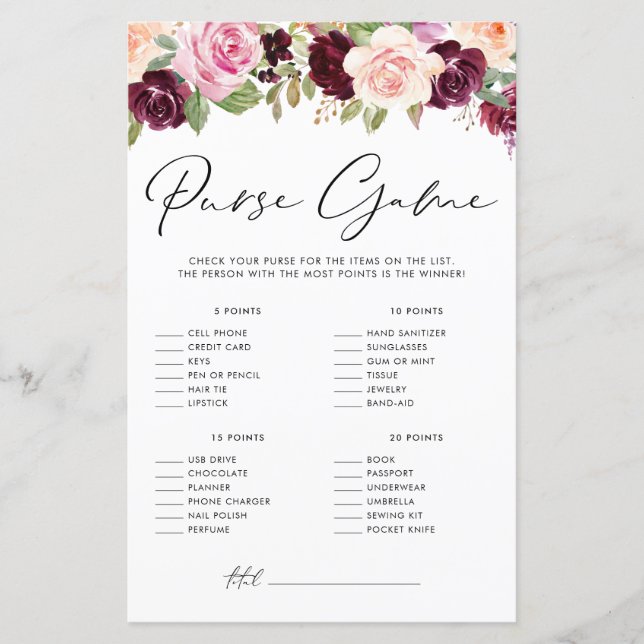 Waterverf Bourgondië en perzik bloemen portemonnee (Voorkant)