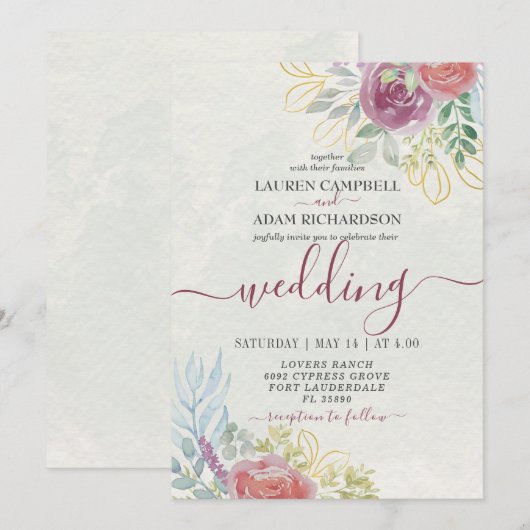 Waterverf Bourgondië en verbrand Sinaasappel Bloem Kaart (Voorkant / Achterkant)