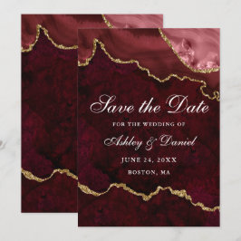 Waterverf Bourgondië Goud Marmer Agaat Geode Save The Date