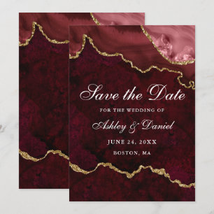 Waterverf Bourgondië Goud Marmer Agaat Geode Save The Date
