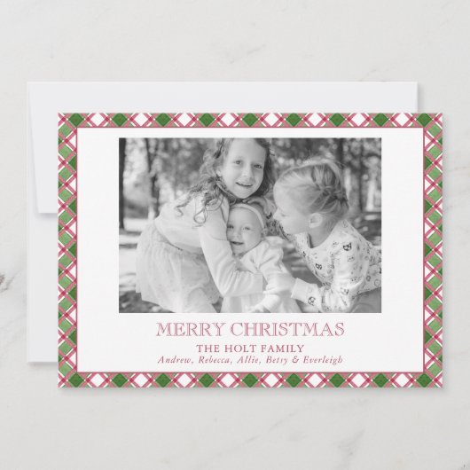 Waterverf Bourgondië & Green Plaid Kerstfoto Feestdagenkaart (Voorkant)