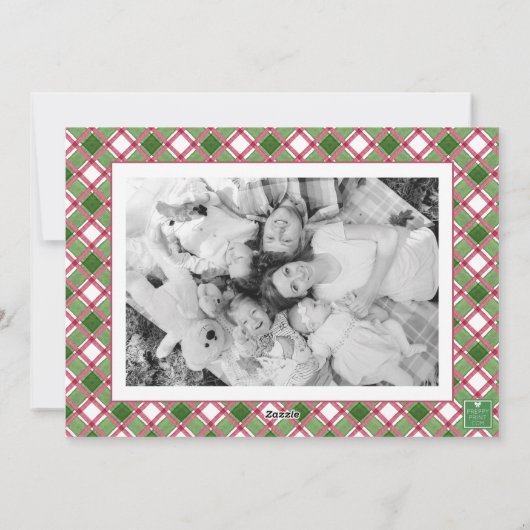 Waterverf Bourgondië & Green Plaid Kerstfoto Feestdagenkaart (Achterkant)