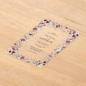 Waterverf Bourgondië Navy Blue Floral Wedding Acryl Uitnodigingen (Laagn)