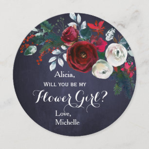 Waterverf Bourgondië Pioen Boeket Bloemenmeisje Kaart