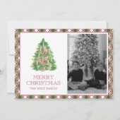 Waterverf Bourgondië Plaid Kerstboom Foto Feestdagenkaart (Voorkant)