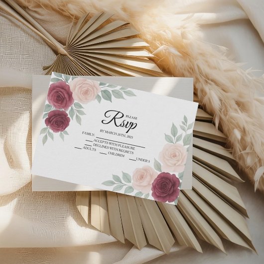 Waterverf Bourgondië Roos Bloemen Huwelijk RSVP Ka