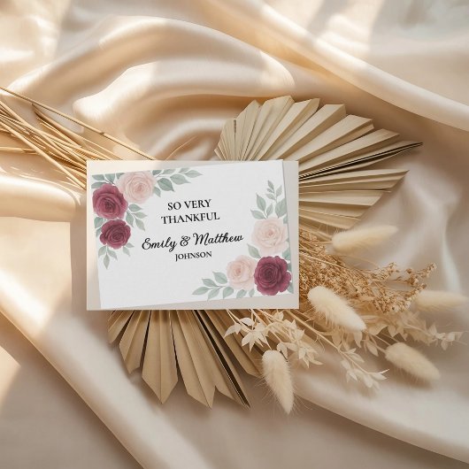 Waterverf Bourgondië Roos bruiloft bedankkaart