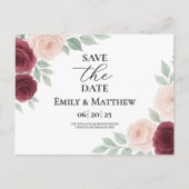 Waterverf Bourgondië Roos bruiloft save the date Aankondigingskaart (Voorkant)