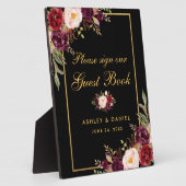 Waterverf Bourgondië Zwart Goud Bruiloft Gastenboe Fotoplaat (Zijkant)