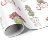 Waterverf Bourgondische amaryllis en topiair monog Cadeaupapier (Rol Hoek)