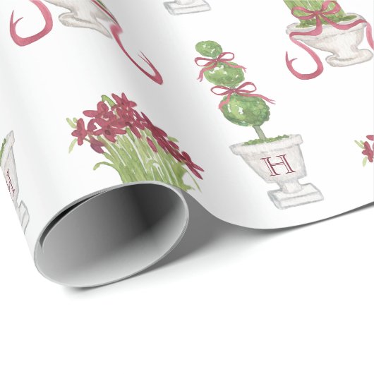 Waterverf Bourgondische amaryllis en topiair monog Cadeaupapier (Rol Hoek)