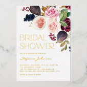 Waterverf Bourgondische bloemen en vijgen Vrijgeze Folie Uitnodiging (Voorkant)