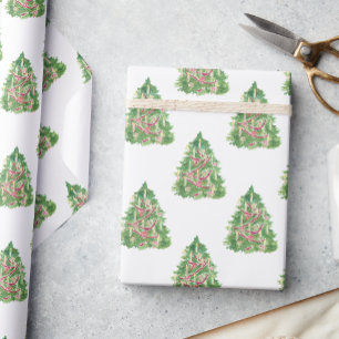 Waterverf Bourgondische kerstboom Cadeaupapier