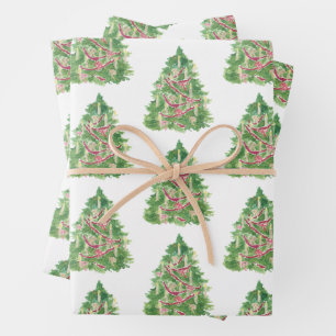 Waterverf Bourgondische kerstboom Inpakpapier Vel