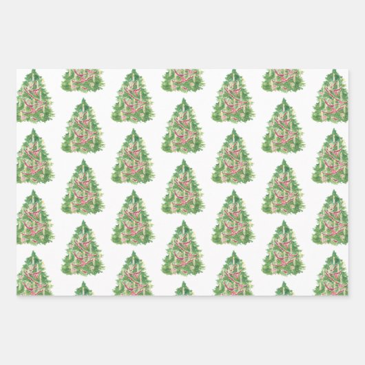 Waterverf Bourgondische kerstboom Inpakpapier Vel (Voorkant)