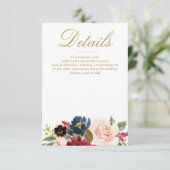 waterverf Bourgondische marine bloeit bruiloft det RSVP Kaartje (Staand voorkant)