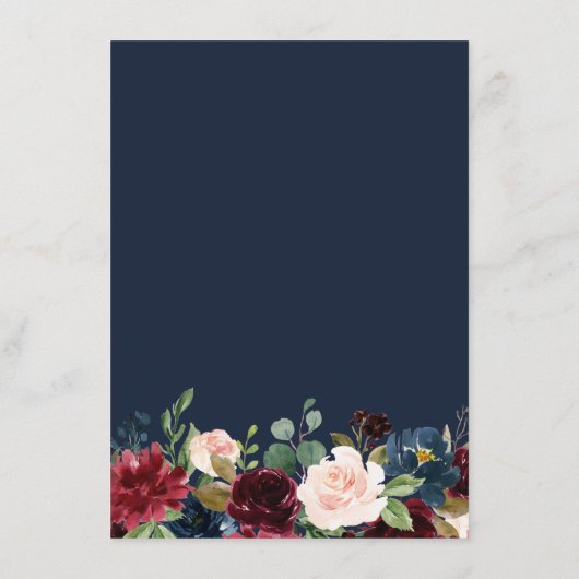 waterverf Bourgondische marine bloemenbruiloft men Menu (Achterkant)