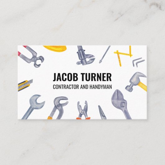 Waterverf Bouw Handyman Timmergereedschap Visitekaartje (Voorkant)