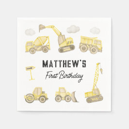 Waterverf Bouwvoertuig Eerste Verjaardag Servet