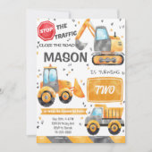 Waterverf Bouwwagens Verjaardagsuitnodiging Kaart (Voorkant)