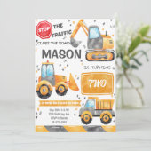 Waterverf Bouwwagens Verjaardagsuitnodiging Kaart (Staand voorkant)