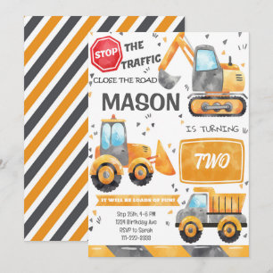 Waterverf Bouwwagens Verjaardagsuitnodiging Kaart