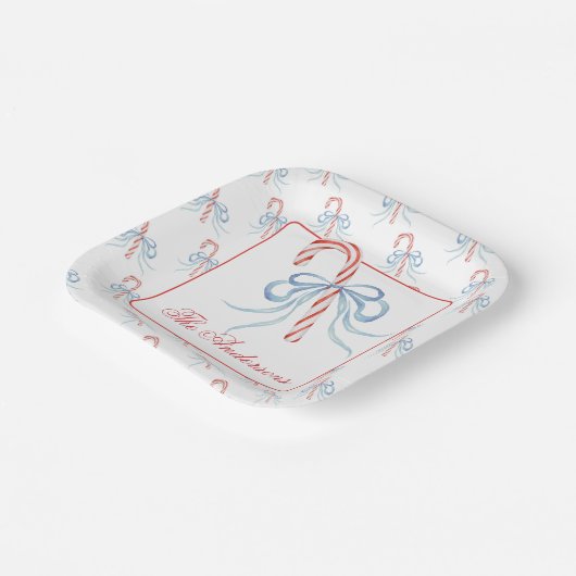 Waterverf Bow Candy Cane Papieren Bordje (Gebogen)