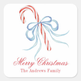 Waterverf Bow Candy Cane Vierkante Sticker