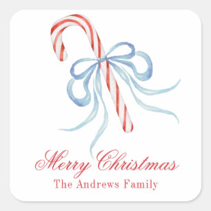 Waterverf Bow Candy Cane Vierkante Sticker