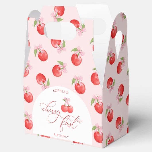 Waterverf Bow Cherry eerste 1e verjaardag Bedankdoosjes (Geopend)