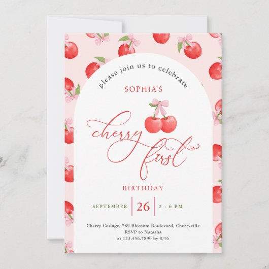 Waterverf Bow Cherry eerste 1e verjaardag Kaart (Voorkant)