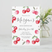 Waterverf Bow Cherry verjaardagsuitnodiging Kaart (Staand voorkant)